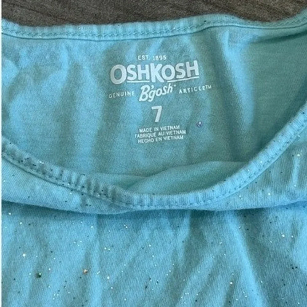 OshKosh Girls'‎ Turquoise Top Tie Sleeve Sparkle Peplum Summer Shirt Size 7